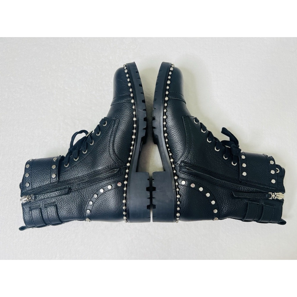 Sam Edelman Jennifer Black Leather Studded Ankle Combat Lace Up Side Zip Boots 7 - Picture 6 of 9
